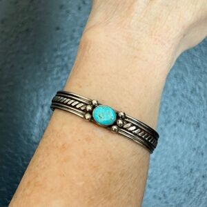 Vintage Silver Turquoise Cuff Bracelet Southwest Native American Style Old Pawn